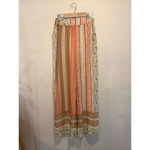 Tacera Bohemian Summer Wide-leg Chiffon Pants In Pink Orange Striped Print M
